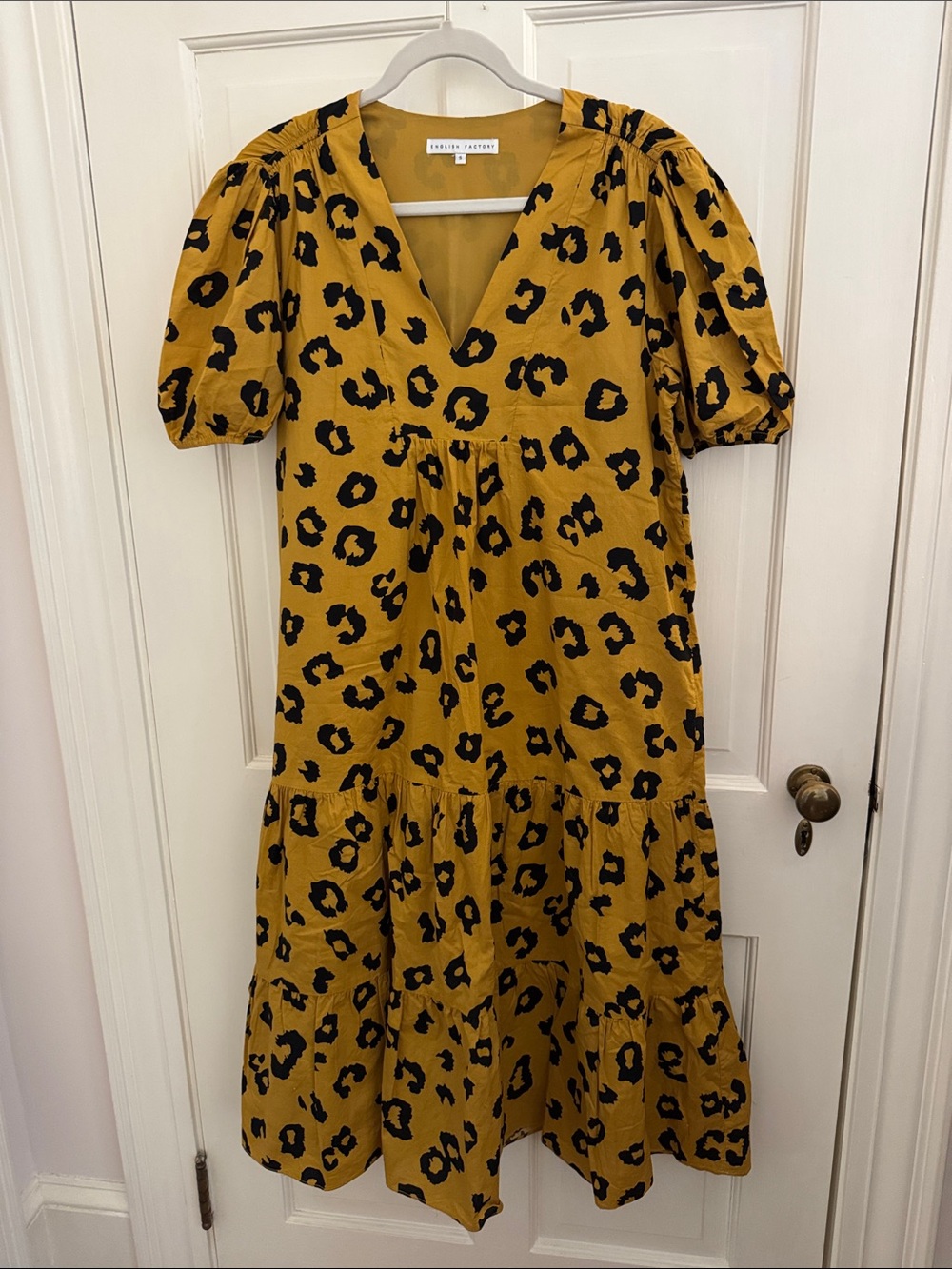 English Factory Mustard and Black Leopard Midi Dress